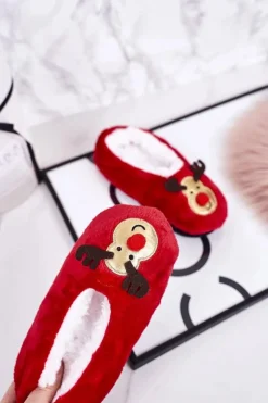 Chłopięce|Dziewczęce>Boto Świąteczne Dziecięce Papcie Z Reniferem Czerwone Let It Snow