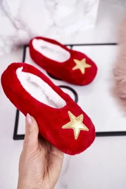 Outlet Boto Świąteczne Dziecięce Papcie Z Gwiazdką Czerwone Let It Snow