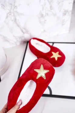 Outlet Boto Świąteczne Dziecięce Papcie Z Gwiazdką Czerwone Let It Snow