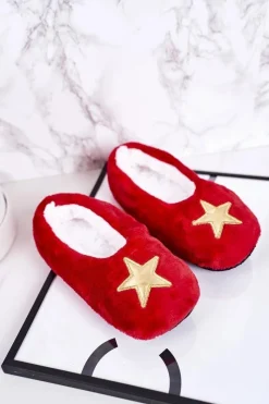 Outlet Boto Świąteczne Dziecięce Papcie Z Gwiazdką Czerwone Let It Snow