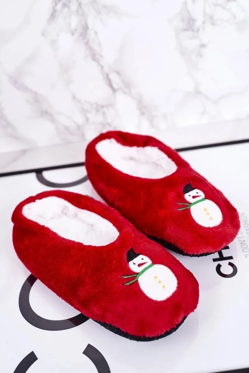Chłopięce|Dziewczęce>Boto Świąteczne Dziecięce Papcie Z Bałwanem Czerwone Let It Snow