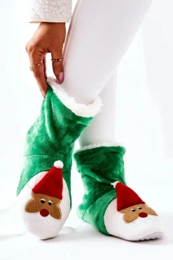Kapcie Klasyczne>Aura.via Świąteczne Papcie Ocieplane Mikołaj Zielone