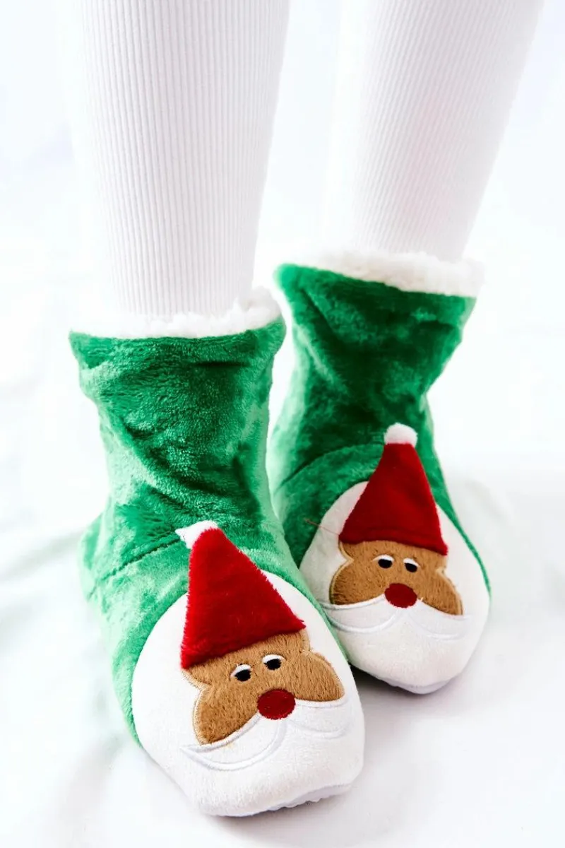 Kapcie Klasyczne>Aura.via Świąteczne Papcie Ocieplane Mikołaj Zielone