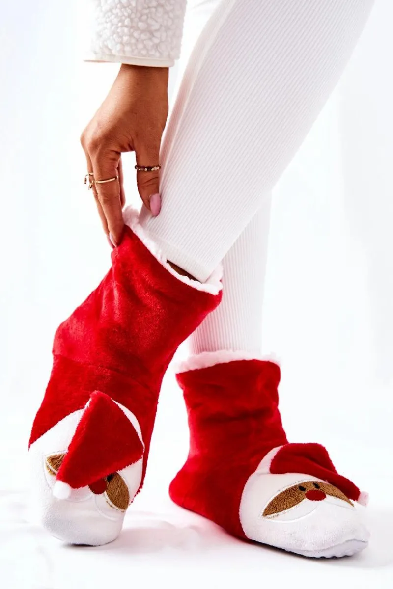 Kapcie Klasyczne>Aura.via Świąteczne Papcie Ocieplane Mikołaj Czerwone