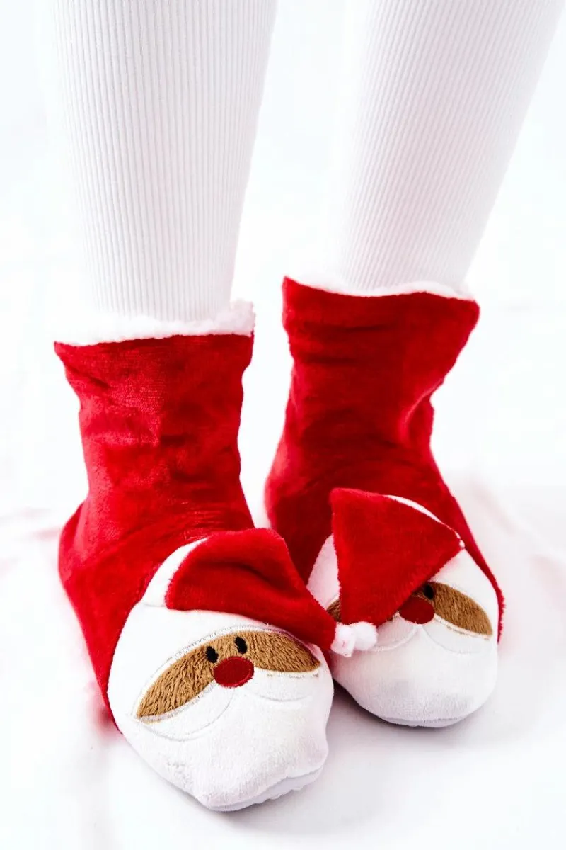 Kapcie Klasyczne>Aura.via Świąteczne Papcie Ocieplane Mikołaj Czerwone