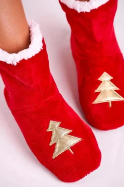 Kapcie Klasyczne>Aura.via Świąteczne Papcie Z Choinką Ocieplone Kożuszkiem Holly