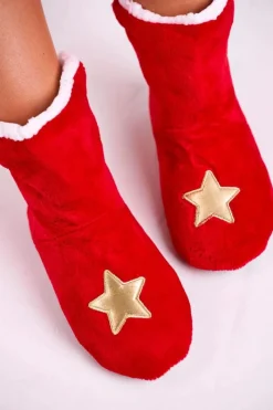 Kapcie Klasyczne>Aura.via Świąteczne Papcie Z Gwiazdą Ocieplone Kożuszkiem Holly