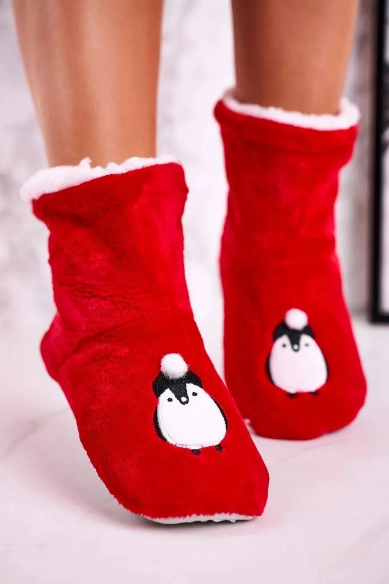 Kapcie Klasyczne>Aura.via Świąteczne Papcie Z Pingwinem Ocieplone Kożuszkiem Holly