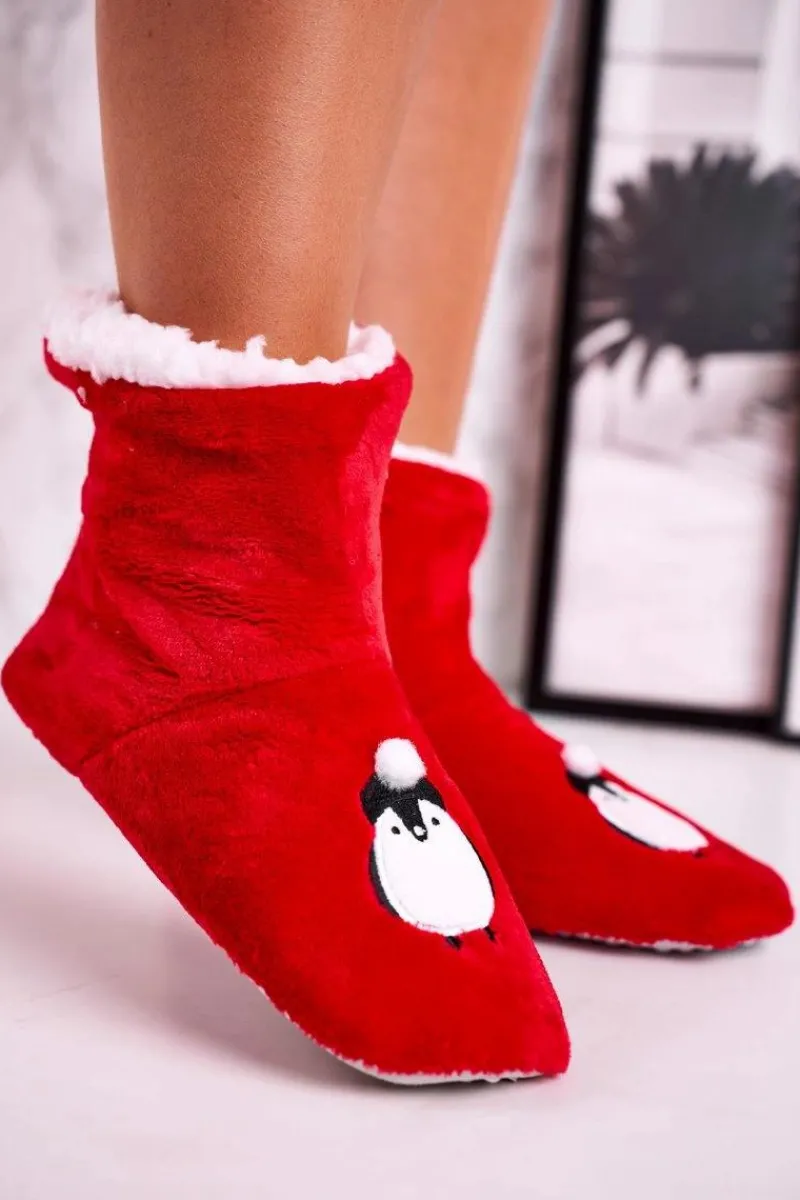 Kapcie Klasyczne>Aura.via Świąteczne Papcie Z Pingwinem Ocieplone Kożuszkiem Holly