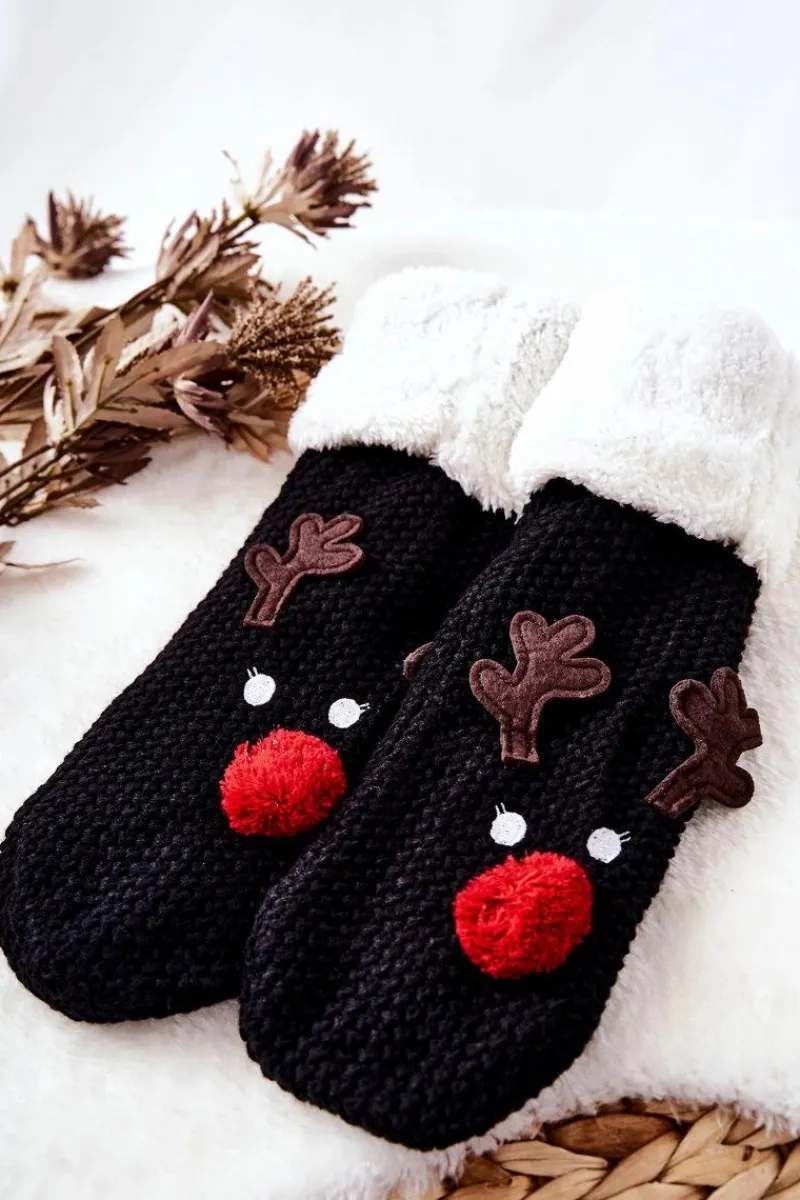 Skarpetki|Skarpetki>Aura.via Świąteczne Skarpetki Długie Renifer Czarne