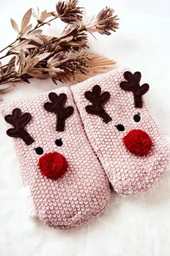 Skarpetki|Skarpetki>Aura.via Świąteczne Skarpetki Długie Renifer Jasnoróżowe