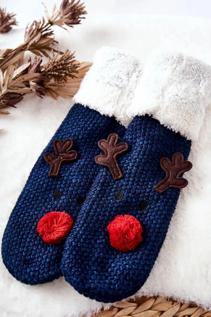 Aura.via Świąteczne Skarpetki Długie Renifer Granatowe