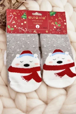 Skarpetki|Skarpetki>Aura.via Świąteczne Skarpetki Misie Szare Szary