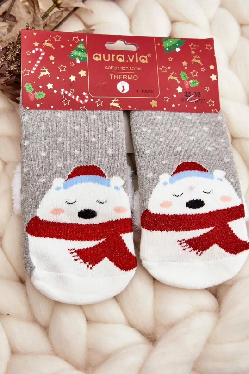 Skarpetki|Skarpetki>Aura.via Świąteczne Skarpetki Misie Szare Szary