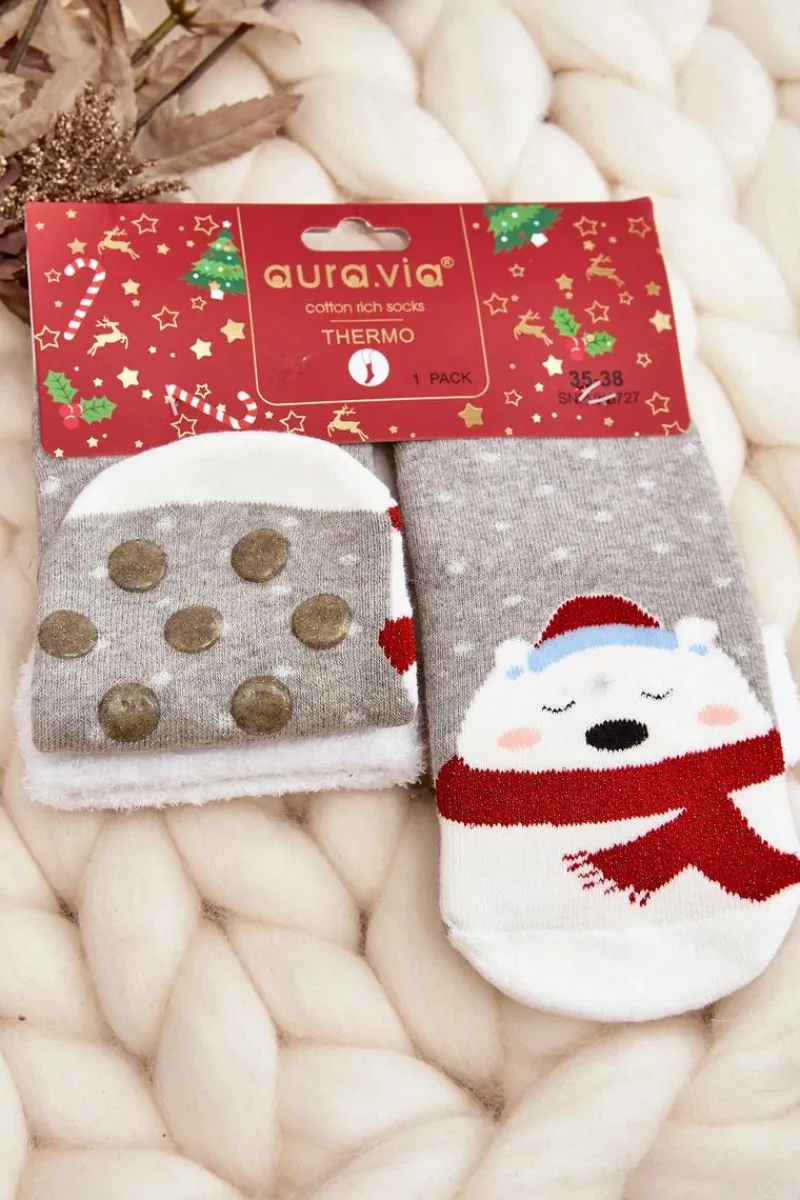 Skarpetki|Skarpetki>Aura.via Świąteczne Skarpetki Misie Szare Szary