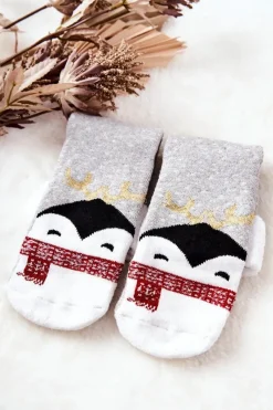 Skarpetki|Skarpetki>Aura.via Świąteczne Skarpetki Pingwinek Szare