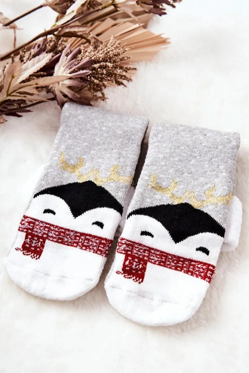 Skarpetki|Skarpetki>Aura.via Świąteczne Skarpetki Pingwinek Szare