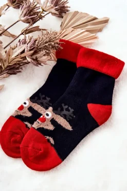 Skarpetki|Skarpetki>Aura.via Świąteczne Skarpetki Renifer Granatowo-Czerwone