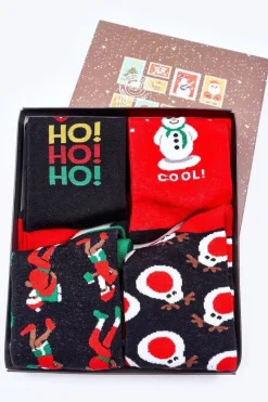 Sale Świąteczny Zestaw Męskich Skarpetek Czerń/Czerwień Skarpetki|Skarpetki