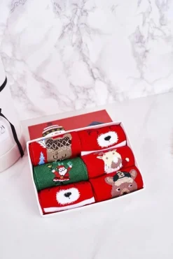Outlet Świąteczny Zestaw Skarpetek Dziecięcych Misie i Mikołaj Skarpetki|Skarpetki