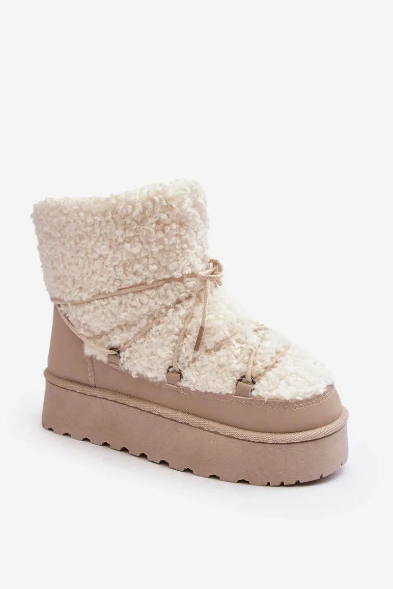 Śniegowce Damskie>Boto Wiązane Śniegowce Damskie Na Grubej Podeszwie Beżowe Loso
