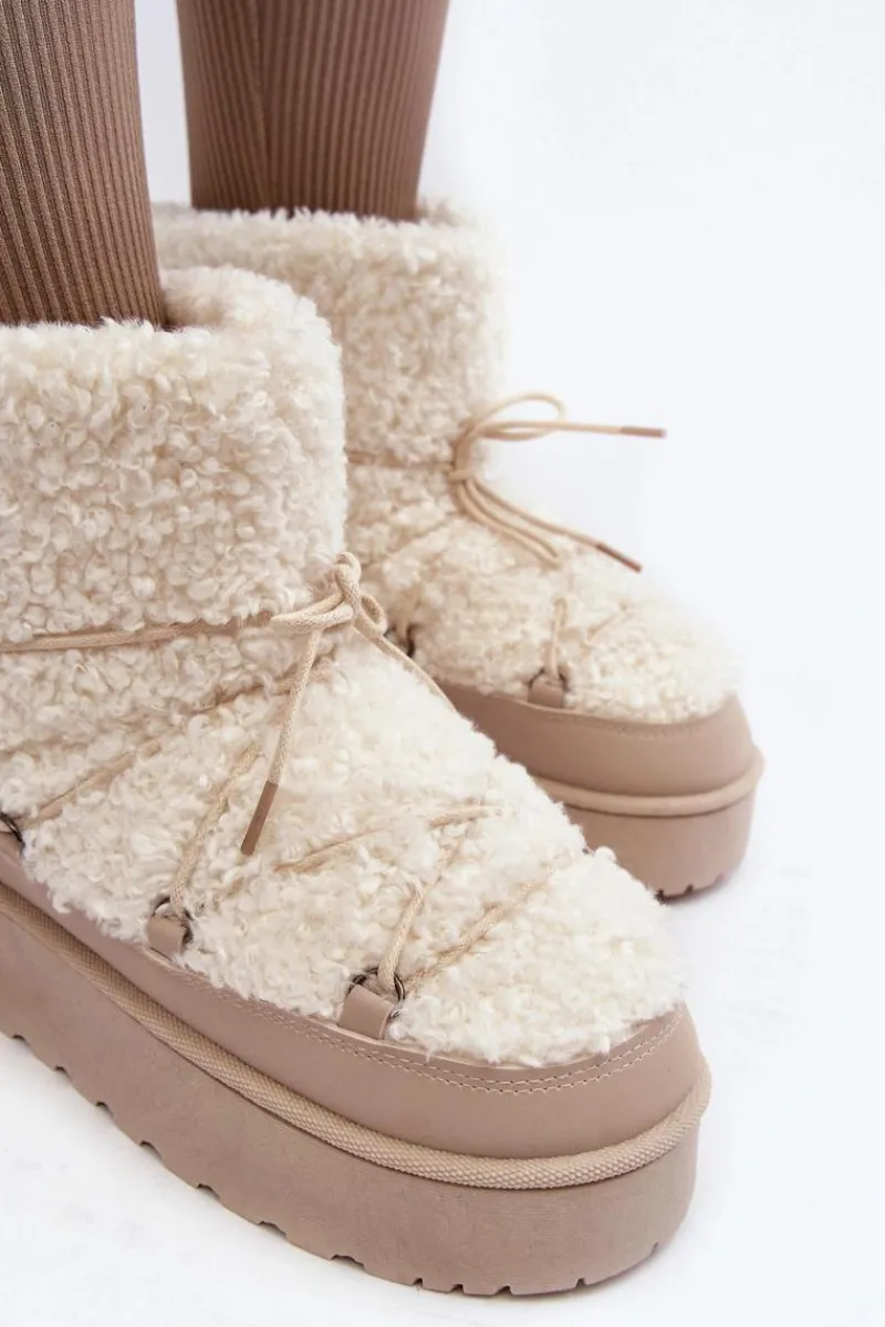 Śniegowce Damskie>Boto Wiązane Śniegowce Damskie Na Grubej Podeszwie Beżowe Loso
