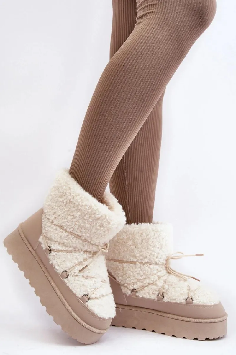 Śniegowce Damskie>Boto Wiązane Śniegowce Damskie Na Grubej Podeszwie Beżowe Loso