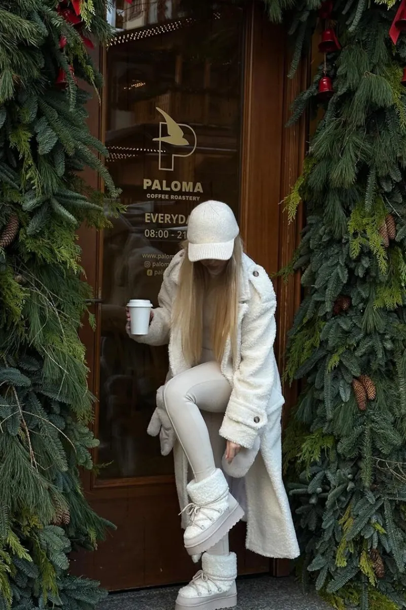 Śniegowce Damskie>Boto Wiązane Śniegowce Damskie Na Grubej Podeszwie Beżowe Loso