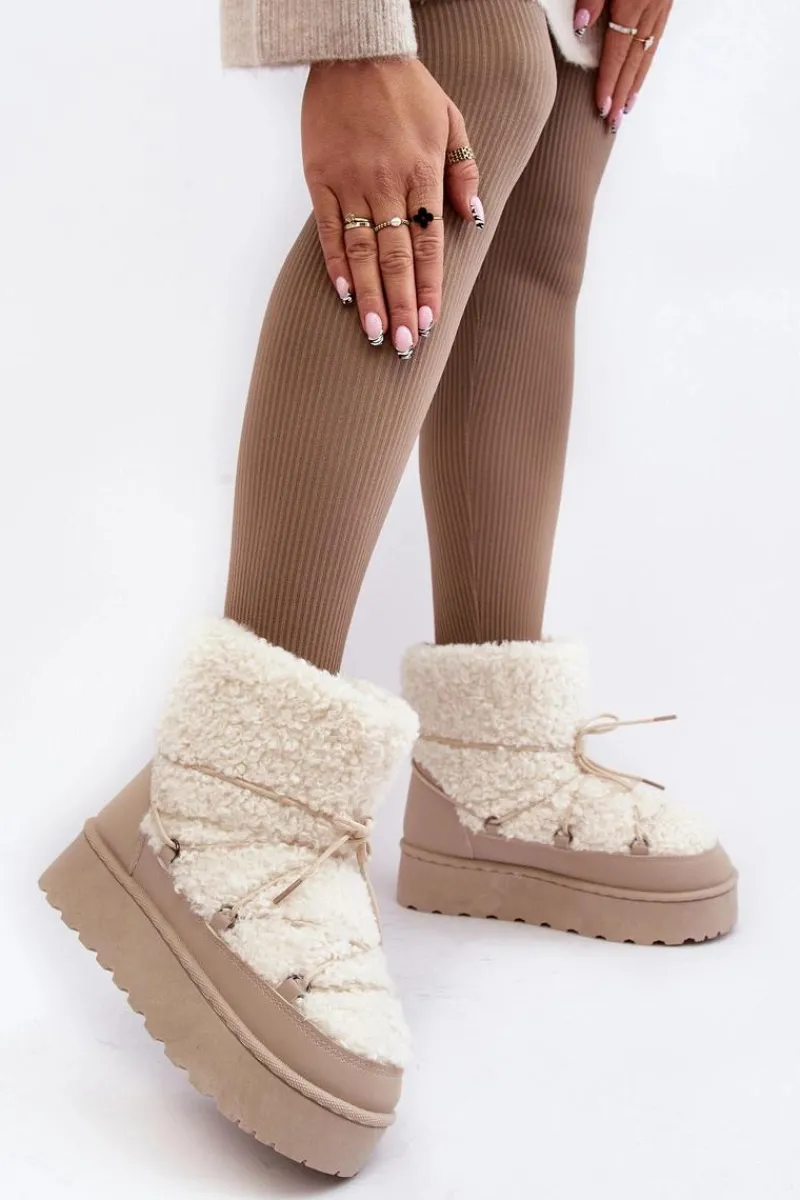 Śniegowce Damskie>Boto Wiązane Śniegowce Damskie Na Grubej Podeszwie Beżowe Loso
