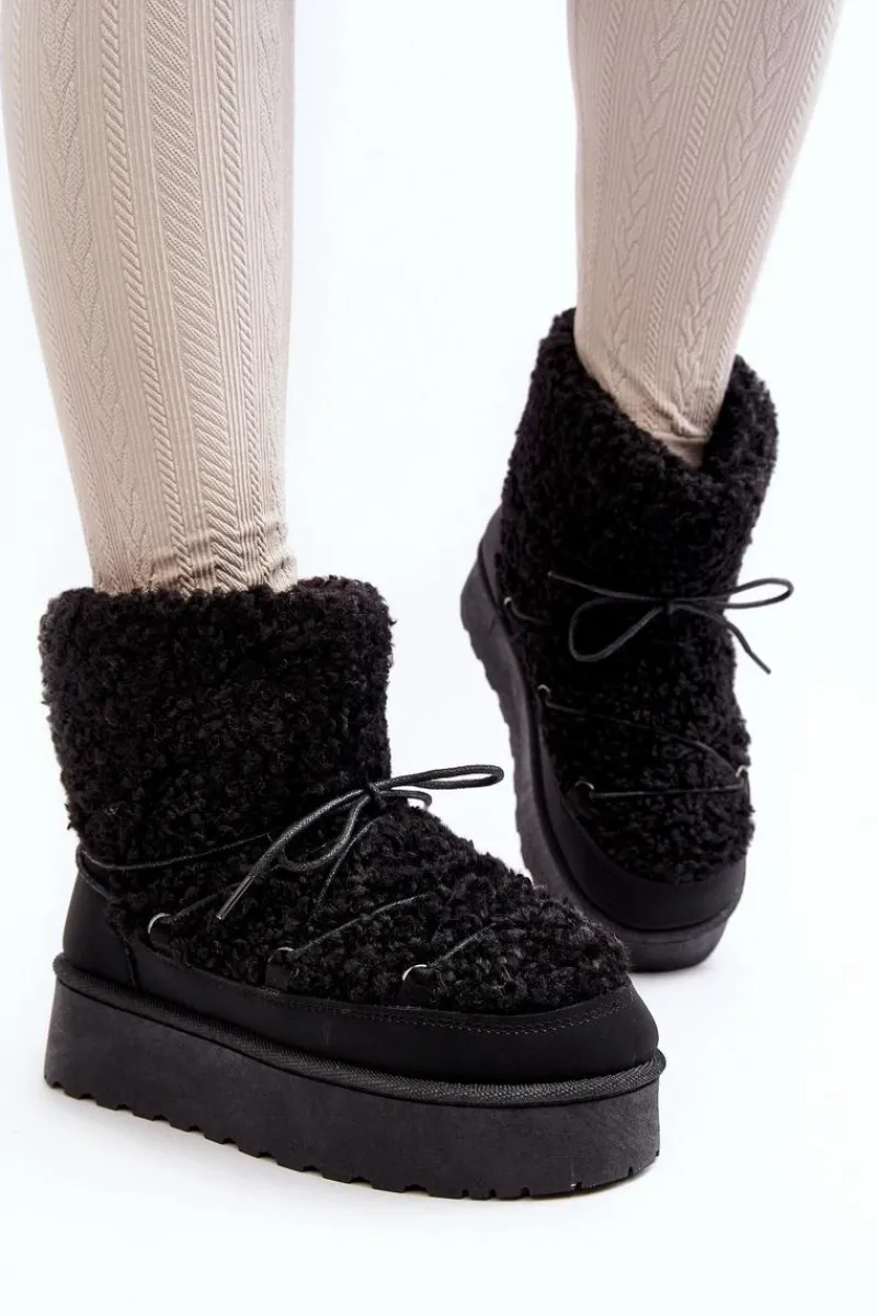 Śniegowce Damskie>Boto Wiązane Śniegowce Damskie Na Grubej Podeszwie Czarne Loso Czarny