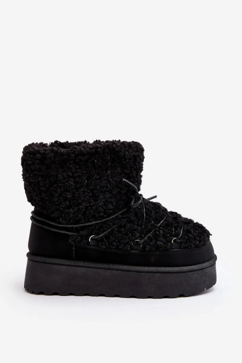 Śniegowce Damskie>Boto Wiązane Śniegowce Damskie Na Grubej Podeszwie Czarne Loso Czarny