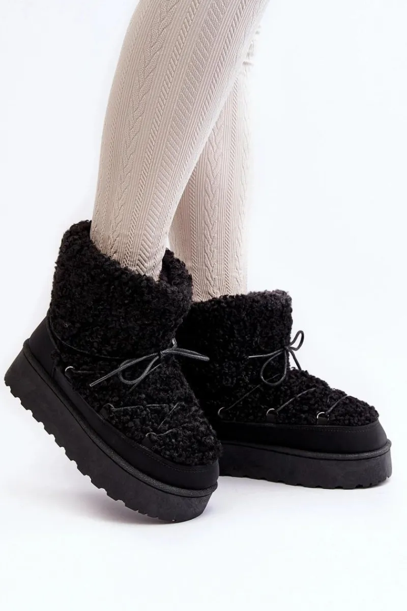 Śniegowce Damskie>Boto Wiązane Śniegowce Damskie Na Grubej Podeszwie Czarne Loso Czarny