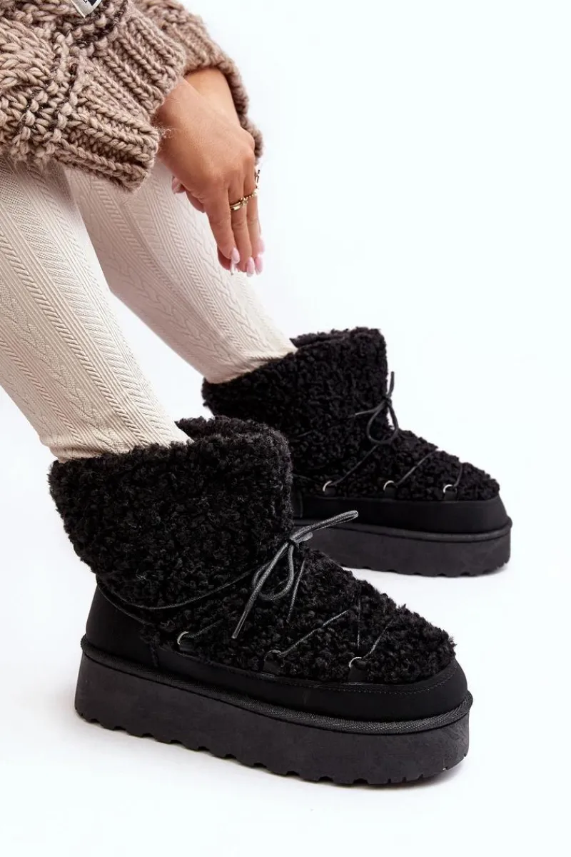 Śniegowce Damskie>Boto Wiązane Śniegowce Damskie Na Grubej Podeszwie Czarne Loso Czarny