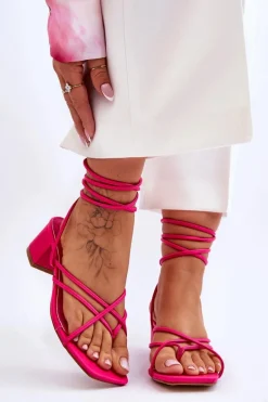 Best Boto Wiązane Sandałki Japonki Na Obcasie Różowe Secret Love Różowy