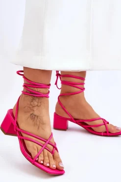 Best Boto Wiązane Sandałki Japonki Na Obcasie Różowe Secret Love Różowy