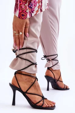 Discount Boto Wiązane Sandałki Na Szpilce Czarne Savage