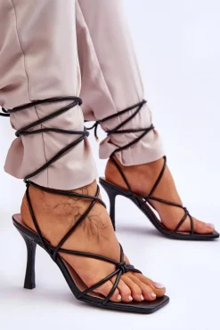 Discount Boto Wiązane Sandałki Na Szpilce Czarne Savage