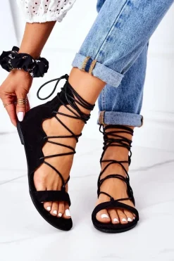 Sandały Płaskie>Boto Wiązane Sandały Gladiatorki Lu Boo Czarne