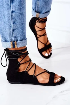 Sandały Płaskie>Boto Wiązane Sandały Gladiatorki Lu Boo Czarne