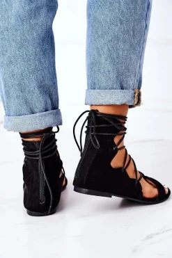 Sandały Płaskie></noscript>Boto Wiązane Sandały Gladiatorki Lu Boo Czarne