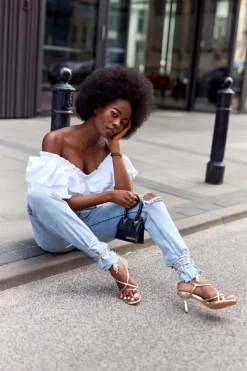 Hot Boto Wiązane Sandały Na Szpilce Z Kwadratowym Noskiem Złote Runway