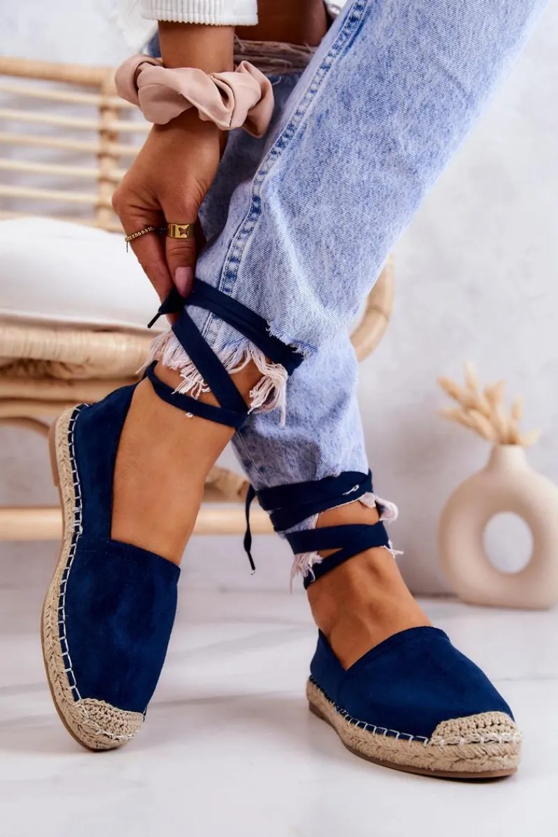 Boto Wiązane Zamszowe Espadryle Granatowe Ismanne