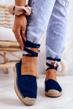 Boto Wiązane Zamszowe Espadryle Granatowe Ismanne