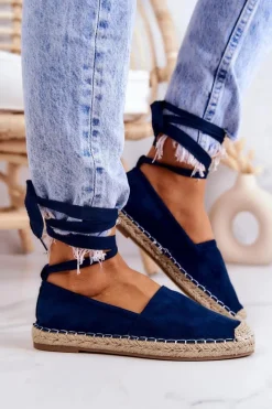 Boto Wiązane Zamszowe Espadryle Granatowe Ismanne