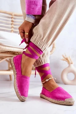 Boto Wiązane Zamszowe Espadryle Fuksja Ismanne