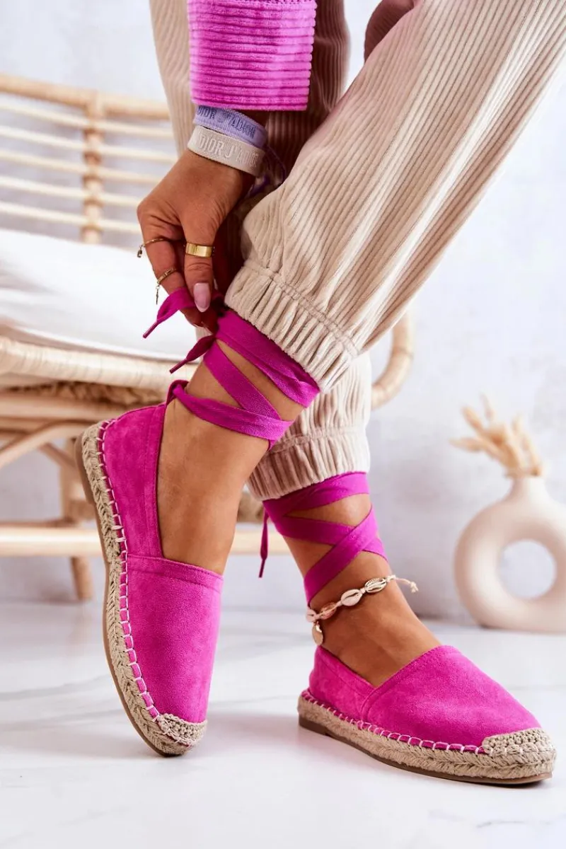 Boto Wiązane Zamszowe Espadryle Fuksja Ismanne