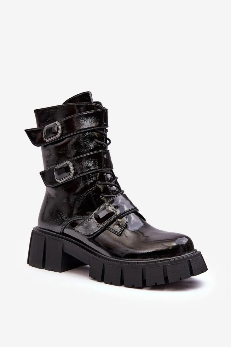 Damskie buty S.Barski Workery Botki Damskie Lakierowane Czarne S.Barski MR870-61