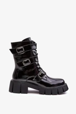 Damskie buty S.Barski Workery Botki Damskie Lakierowane Czarne S.Barski MR870-61