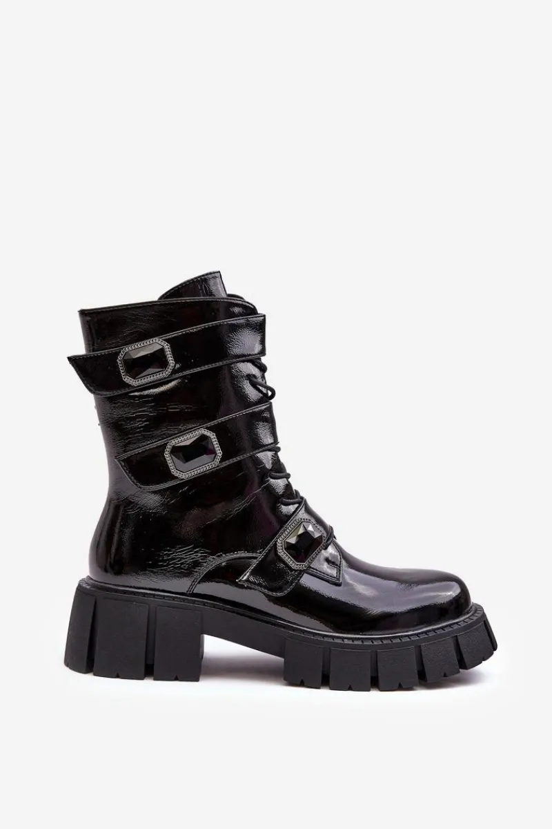 Damskie buty S.Barski Workery Botki Damskie Lakierowane Czarne S.Barski MR870-61