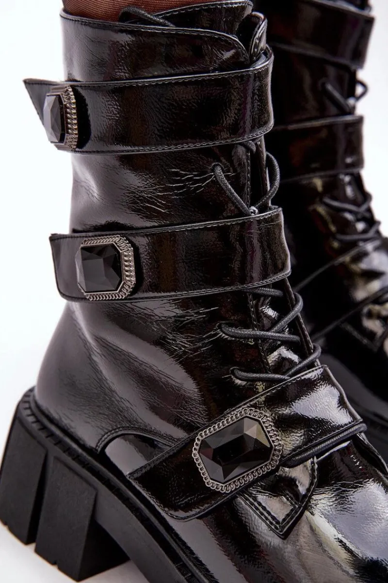 Damskie buty S.Barski Workery Botki Damskie Lakierowane Czarne S.Barski MR870-61